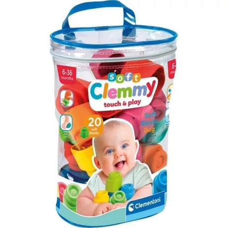 Clementoni Soft Clemmy puha építőkocka szett 20 db-os tárolótáskában